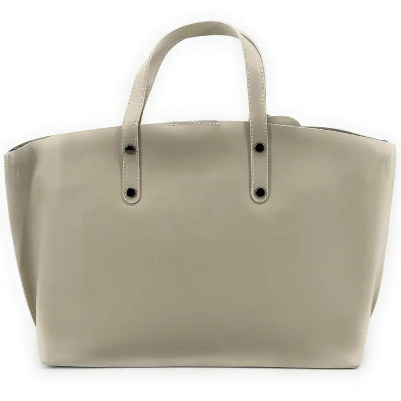 Grand sac à main en cuir glacé CHANTILLY Taupe clair