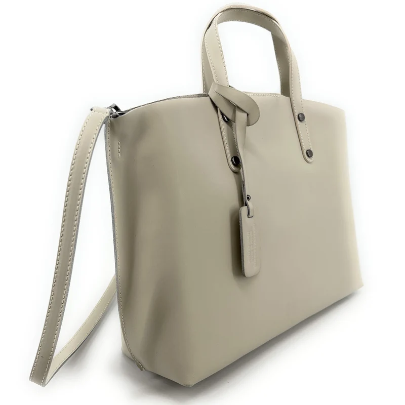Grand sac à main en cuir glacé CHANTILLY Taupe clair