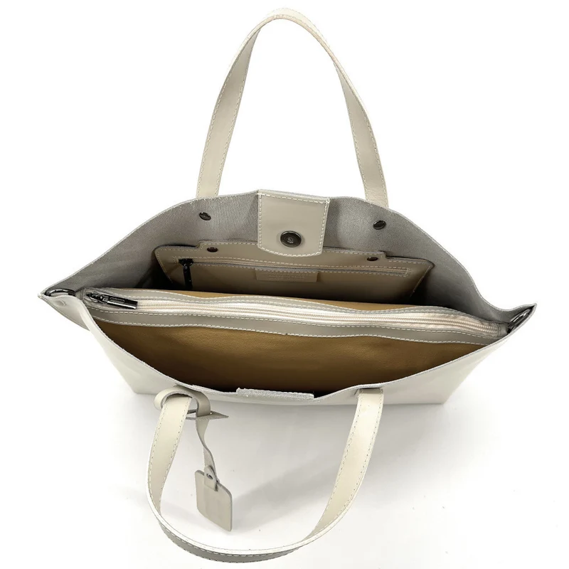 Grand sac à main en cuir glacé CHANTILLY Taupe clair