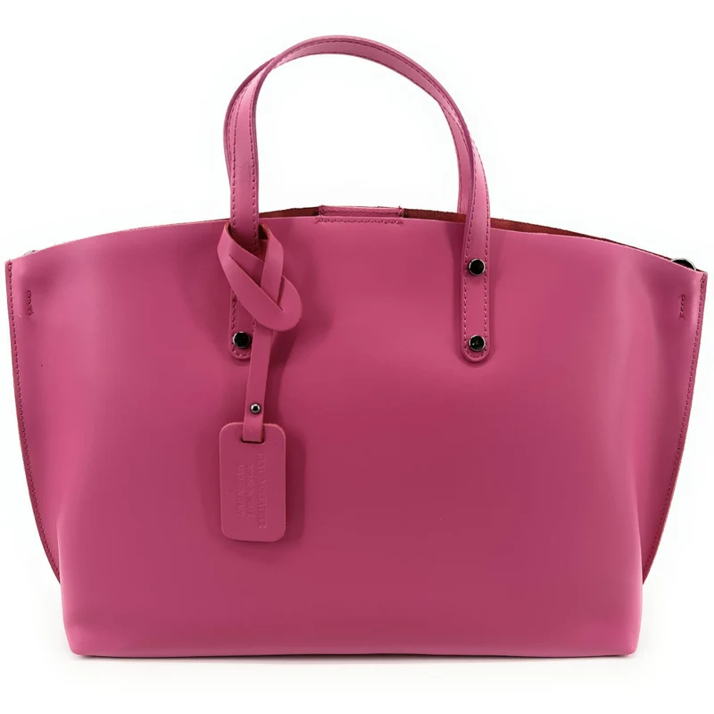 Grand sac à main en cuir glacé CHANTILLY Rose intense