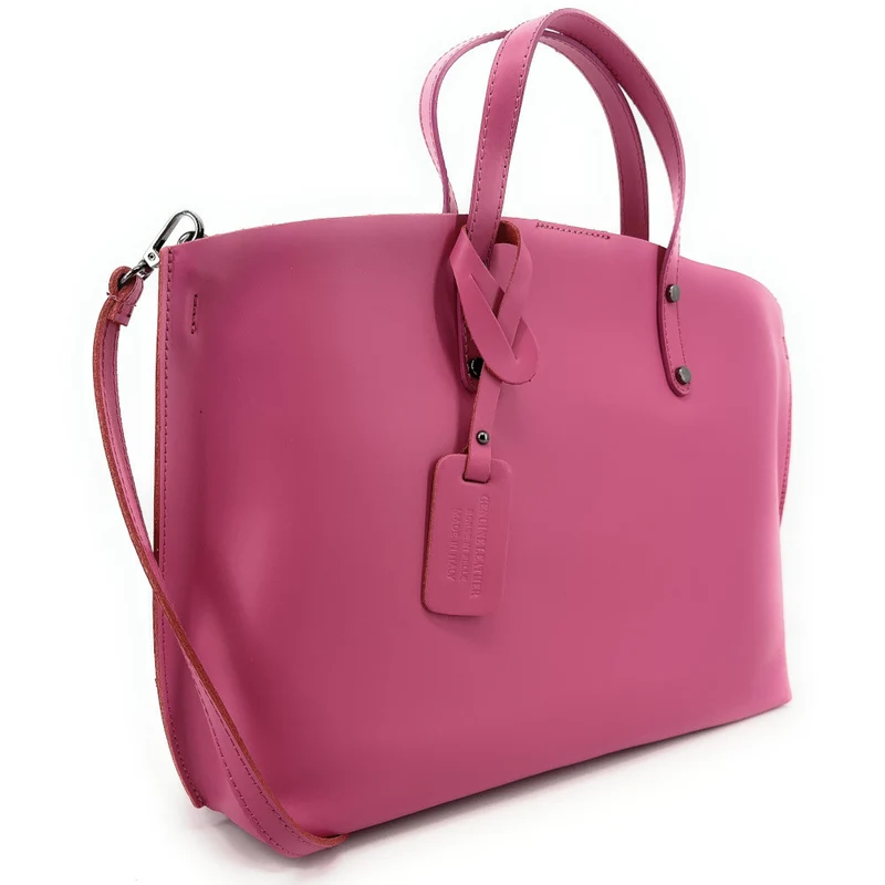 Grand sac à main en cuir glacé CHANTILLY Rose intense