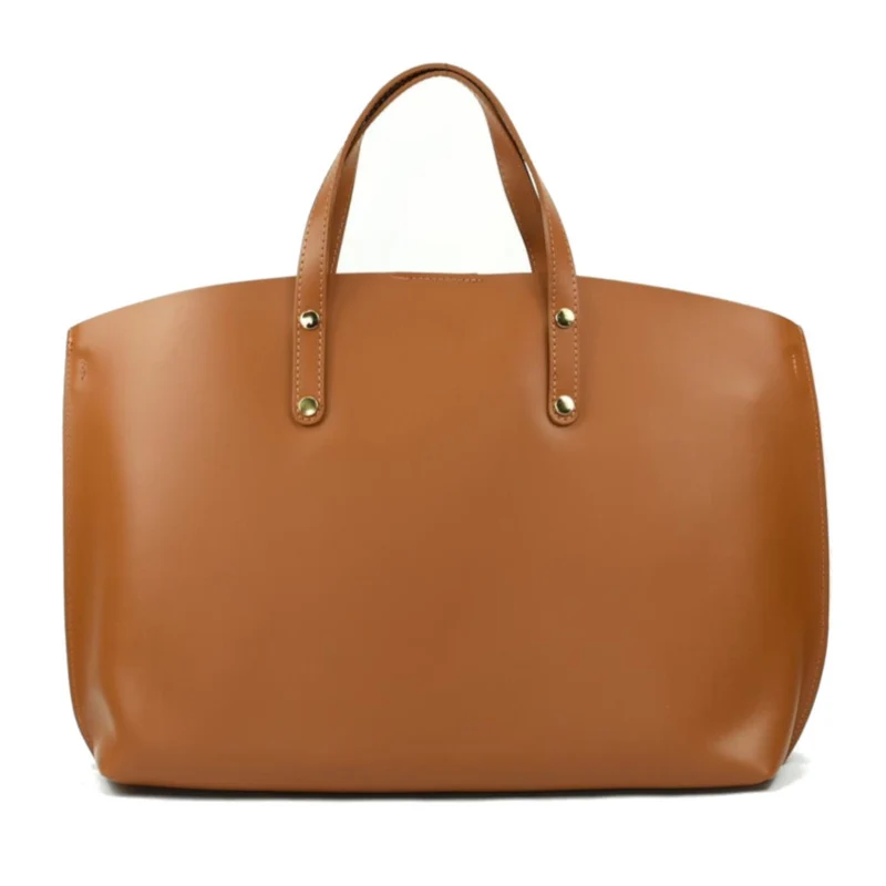 Grand sac à main en cuir glacé CHANTILLY Cognac foncé