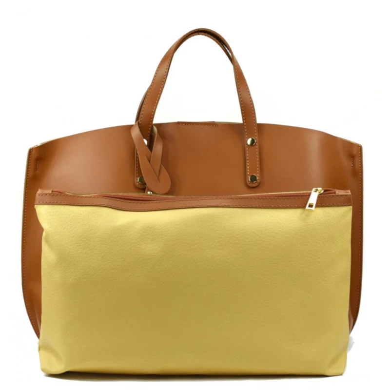 Grand sac à main en cuir glacé CHANTILLY Cognac foncé