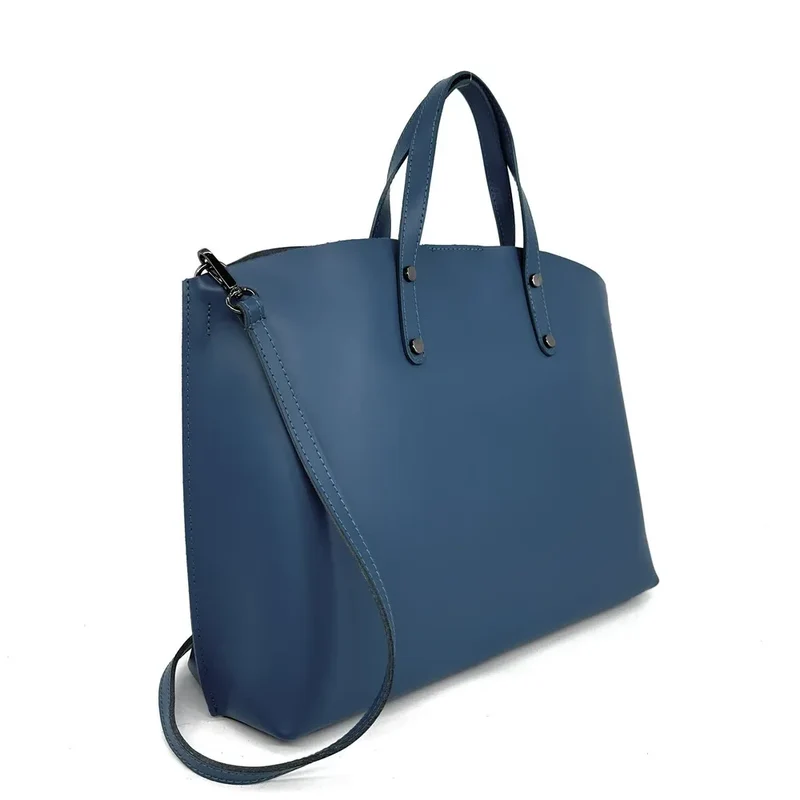 Grand sac à main en cuir glacé CHANTILLY Bleu