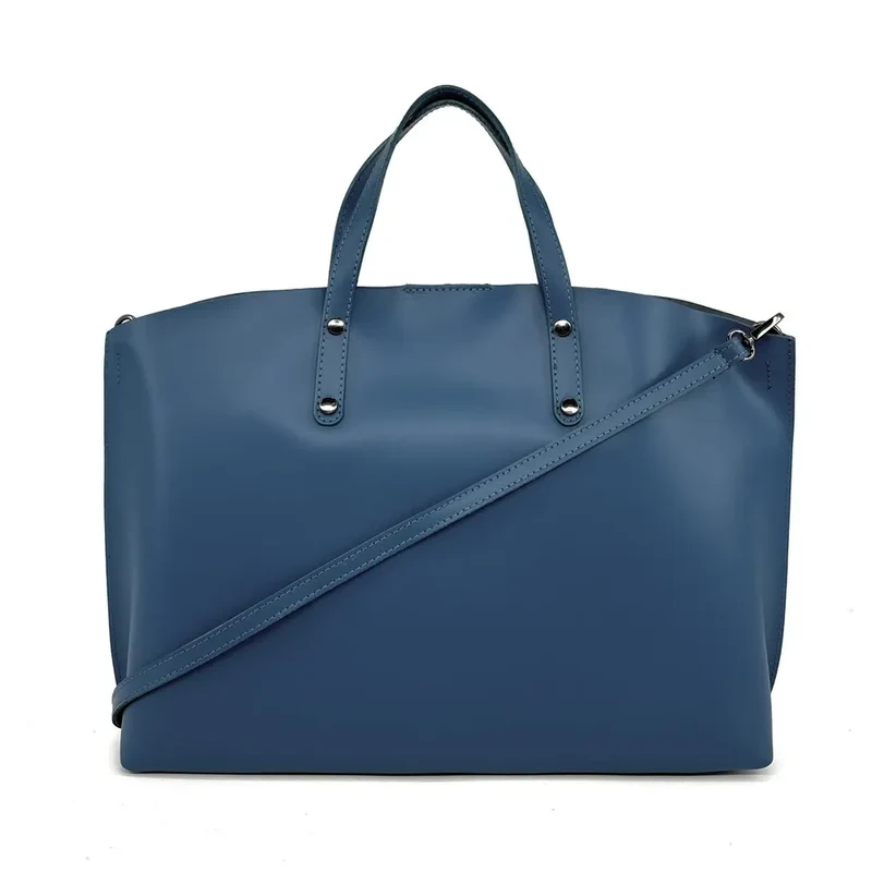 Grand sac à main en cuir glacé CHANTILLY Bleu