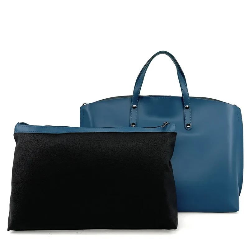 Grand sac à main en cuir glacé CHANTILLY Bleu