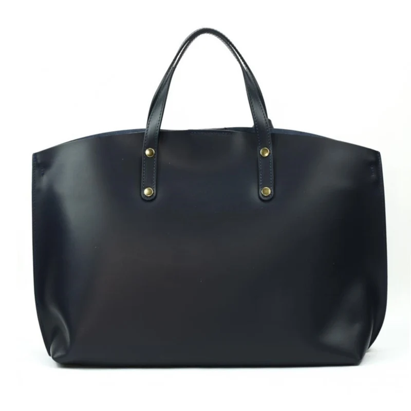 Grand sac à main en cuir glacé CHANTILLY Bleu marine