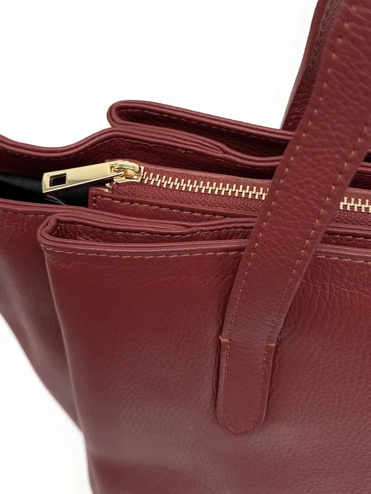 Grand sac en cuir grainé TITANIA Rouge bordeaux