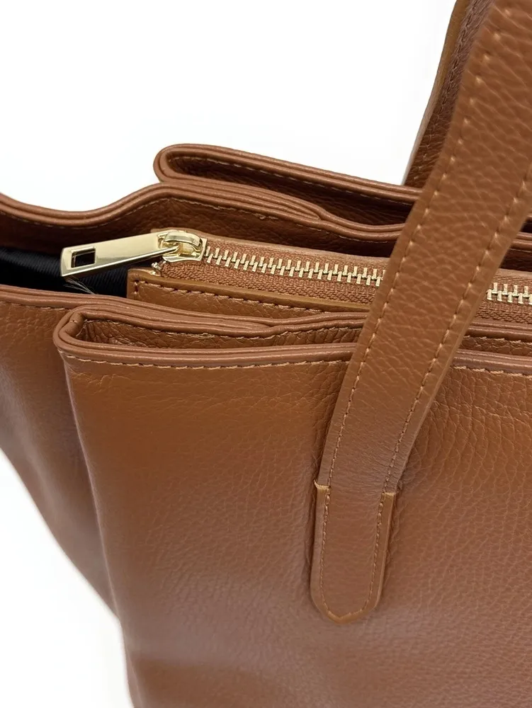 Grand sac en cuir grainé TITANIA Camel foncé