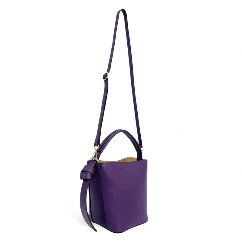 Sac seau et pochette en cuir grainé BIRDIE Violet