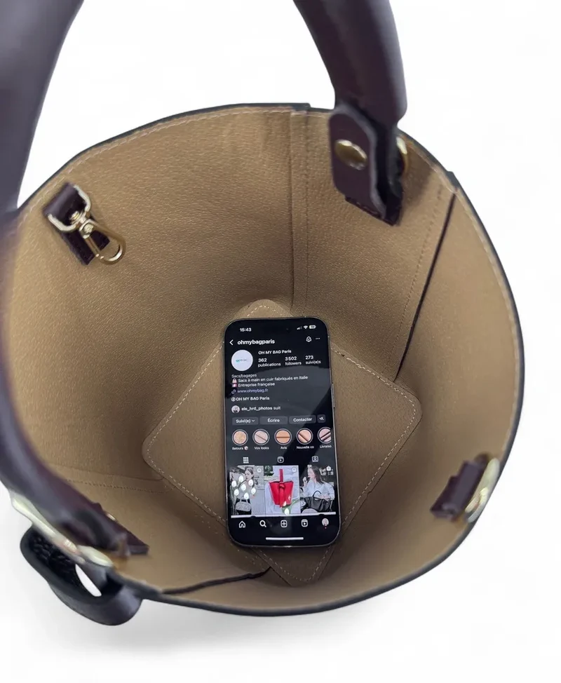 Sac seau et pochette en cuir grainé BIRDIE Violet