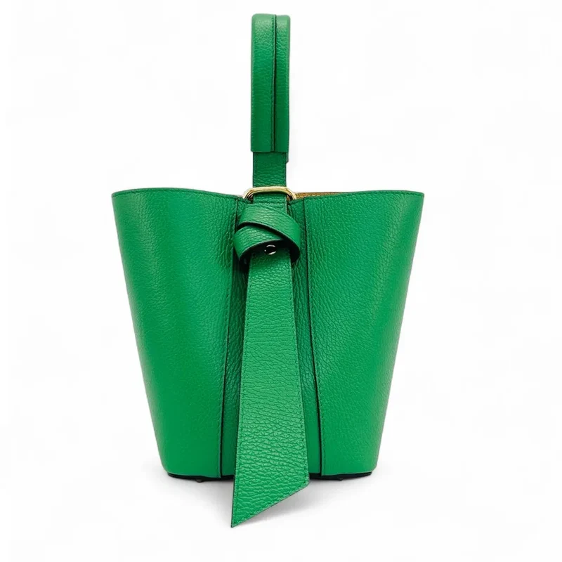 Sac seau et pochette en cuir grainé BIRDIE Vert anglais