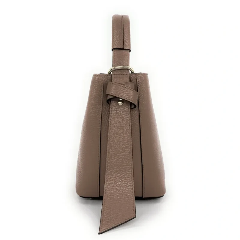 Sac seau et pochette en cuir grainé BIRDIE Taupe foncé