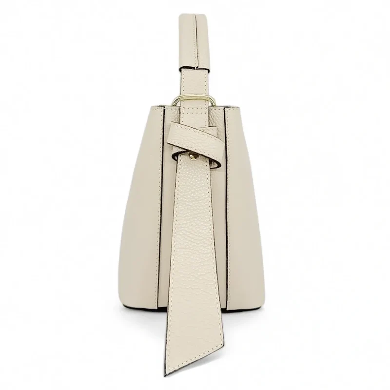 Sac seau et pochette en cuir grainé BIRDIE Taupe clair