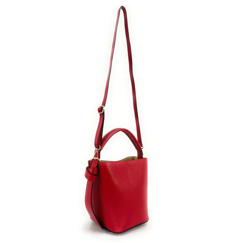 Sac seau et pochette en cuir grainé BIRDIE Rouge garance