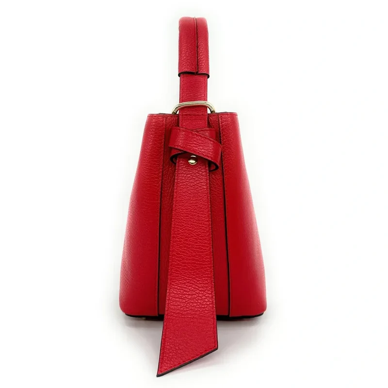 Sac seau et pochette en cuir grainé BIRDIE Rouge garance