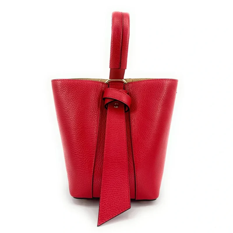 Sac seau et pochette en cuir grainé BIRDIE Rouge garance