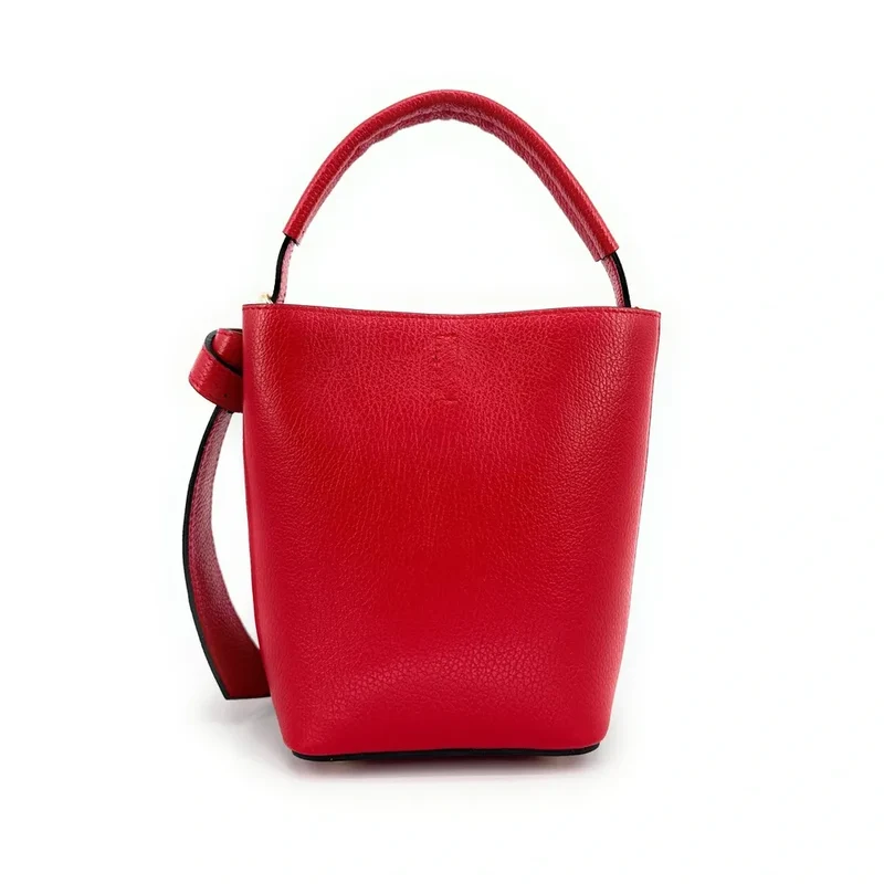 Sac seau et pochette en cuir grainé BIRDIE Rouge garance