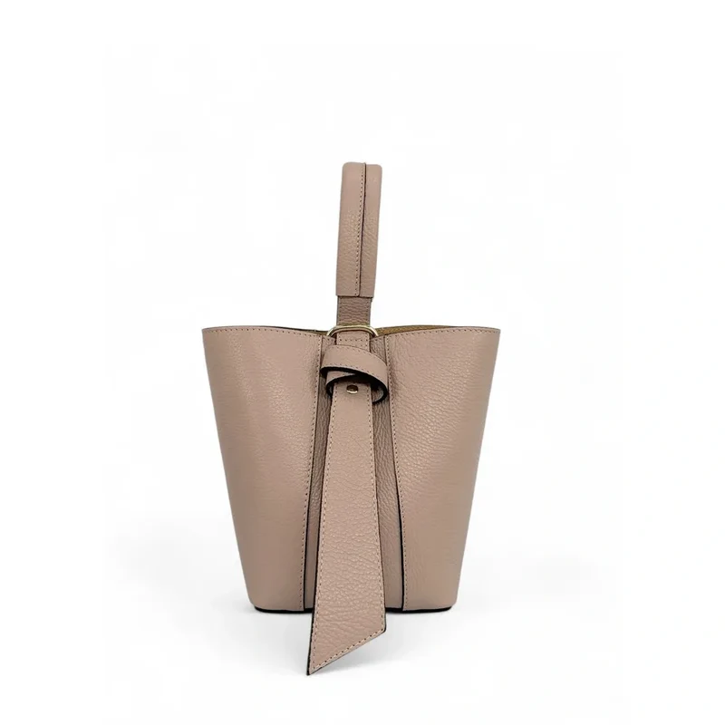 Sac seau et pochette en cuir grainé BIRDIE Rose nude