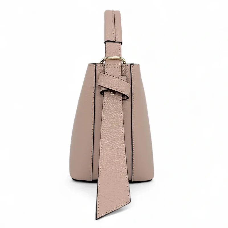 Sac seau et pochette en cuir grainé BIRDIE Rose nude