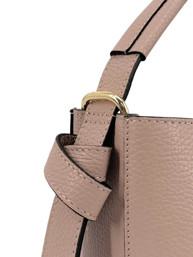 Sac seau et pochette en cuir grainé BIRDIE Rose nude