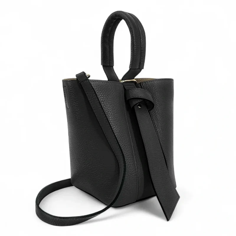 Sac seau et pochette en cuir grainé BIRDIE Noir