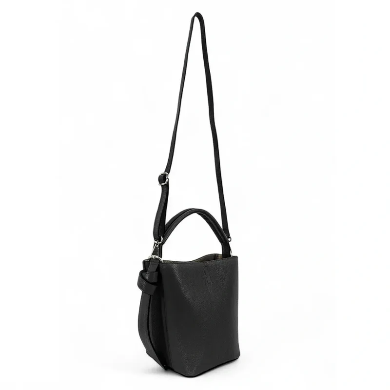 Sac seau et pochette en cuir grainé BIRDIE Noir