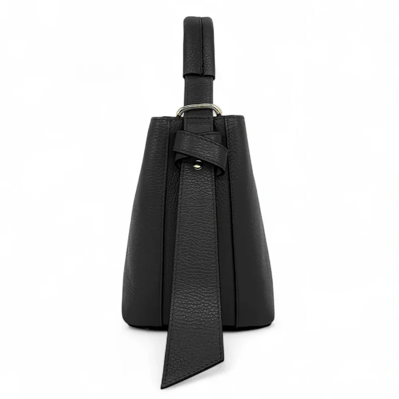 Sac seau et pochette en cuir grainé BIRDIE Noir