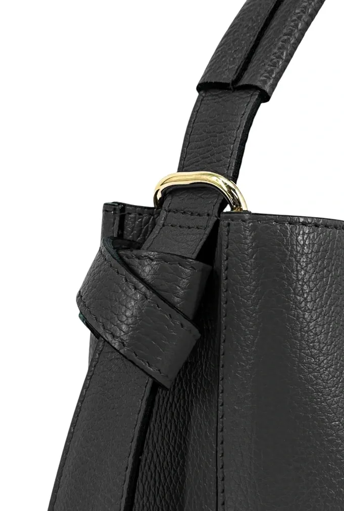 Sac seau et pochette en cuir grainé BIRDIE Noir
