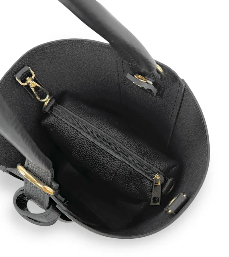 Sac seau et pochette en cuir grainé BIRDIE Noir