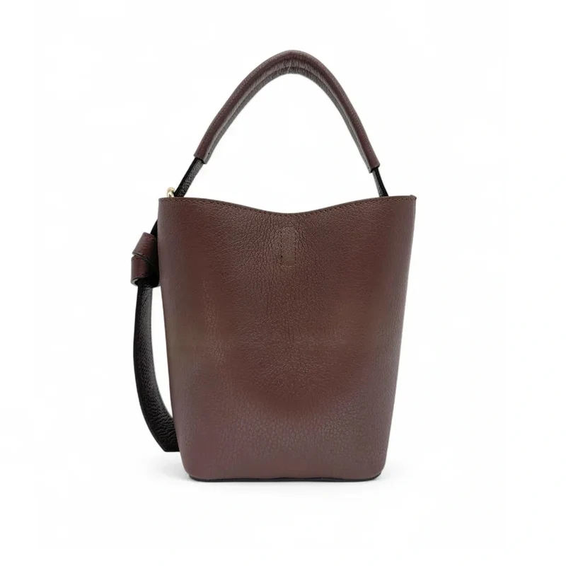 Sac seau et pochette en cuir grainé BIRDIE Chocolat