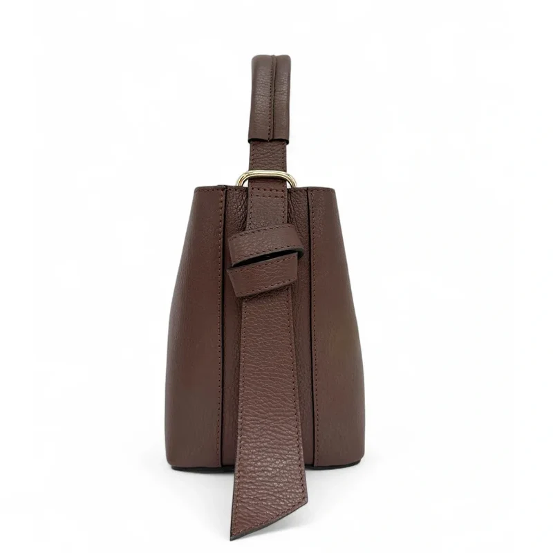 Sac seau et pochette en cuir grainé BIRDIE Chocolat