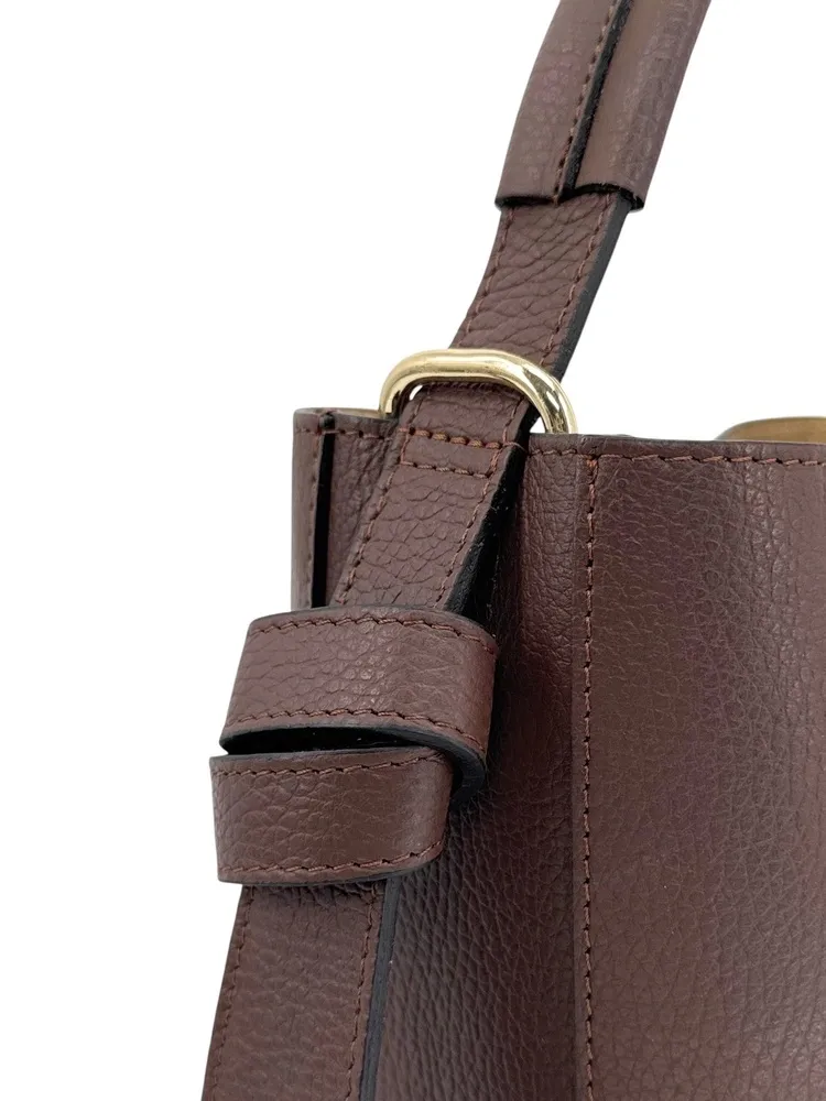 Sac seau et pochette en cuir grainé BIRDIE Chocolat