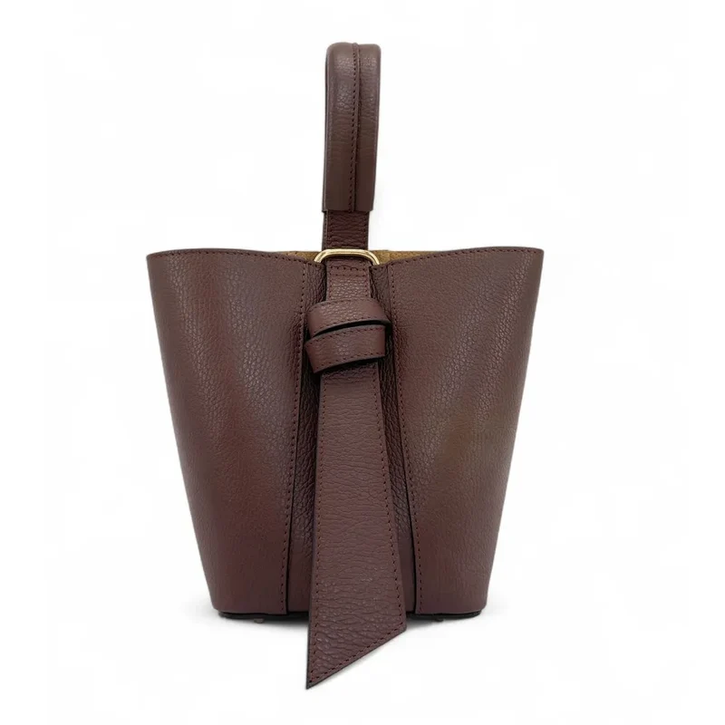 Sac seau et pochette en cuir grainé BIRDIE Chocolat
