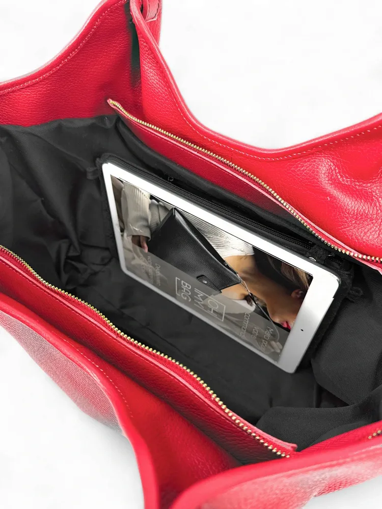 Sac cabas en cuir grainé ALYSSA Rouge garance