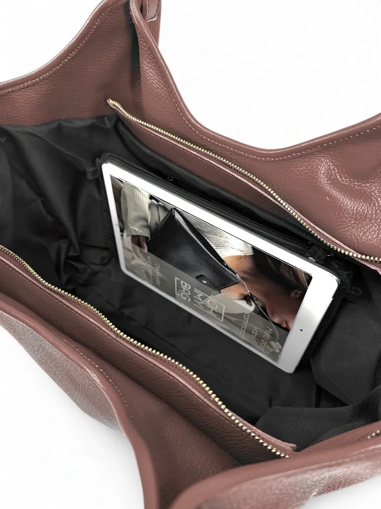 Sac cabas en cuir grainé ALYSSA Chocolat