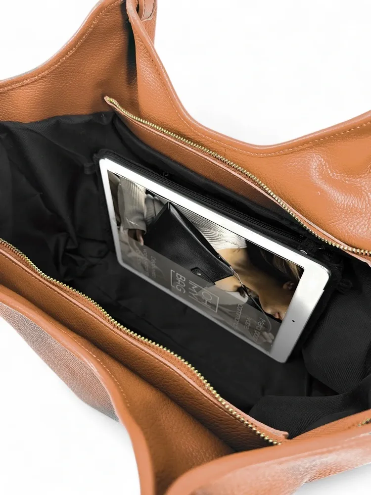 Sac cabas en cuir grainé ALYSSA Camel