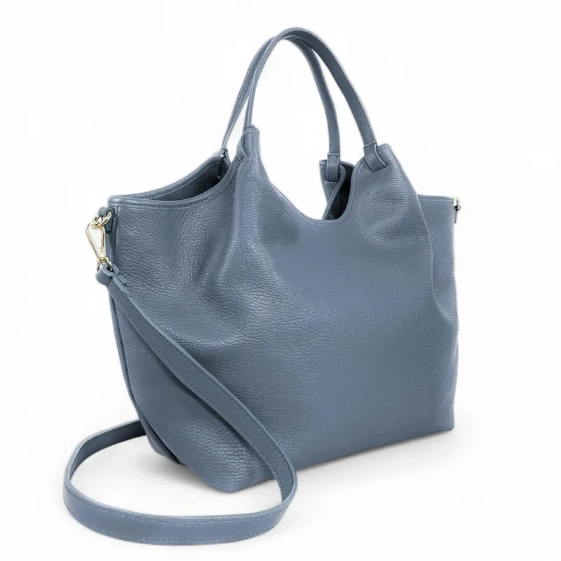 Sac cabas en cuir grainé ALYSSA Bleu glacier