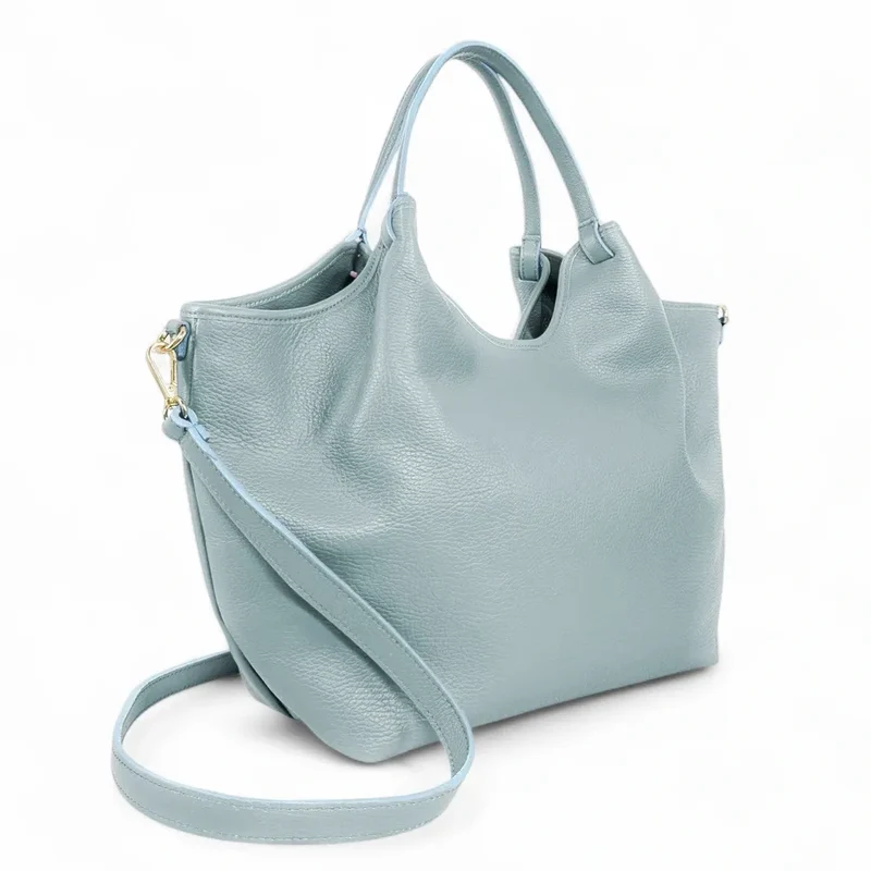 Sac cabas en cuir grainé ALYSSA Bleu pastel