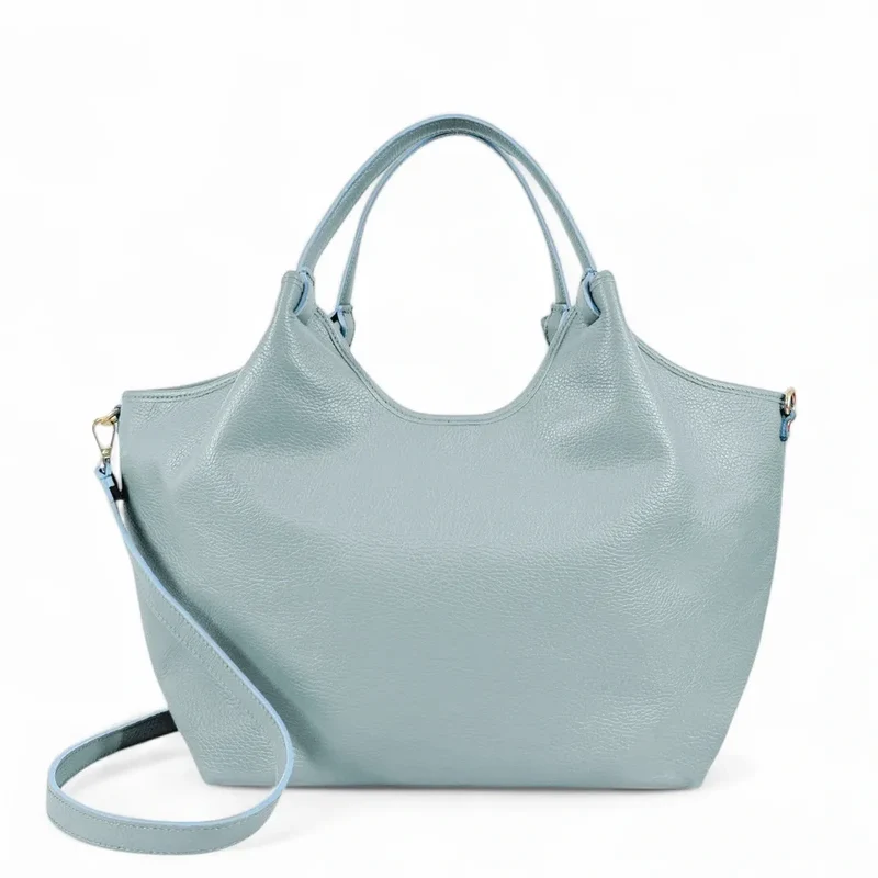 Sac cabas en cuir grainé ALYSSA Bleu pastel