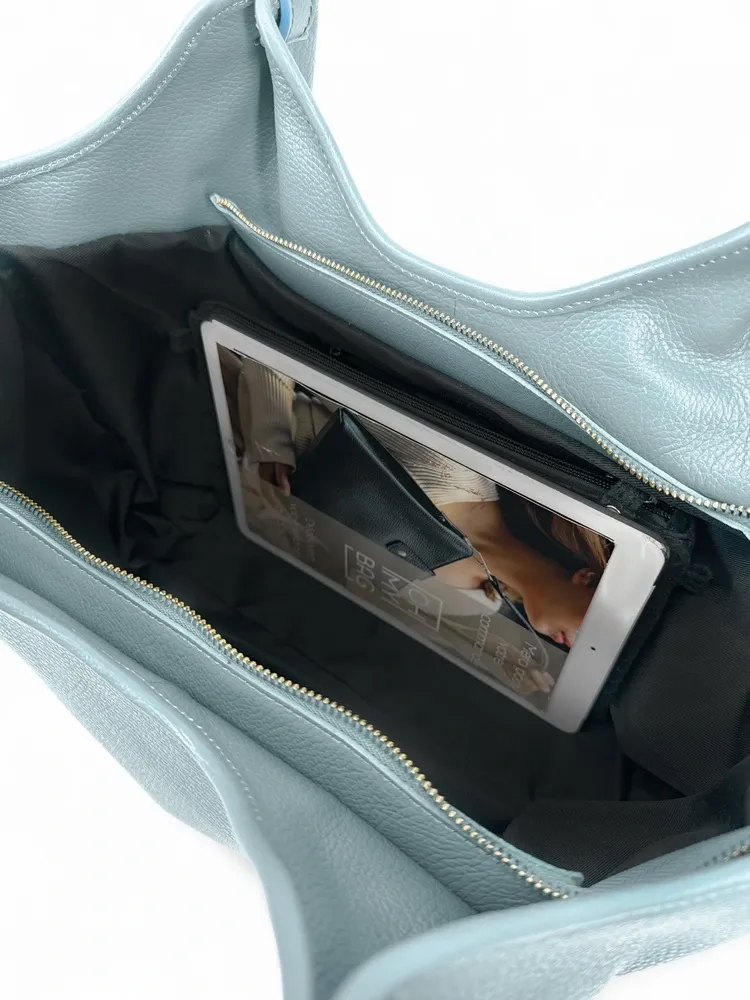 Sac cabas en cuir grainé ALYSSA Bleu pastel