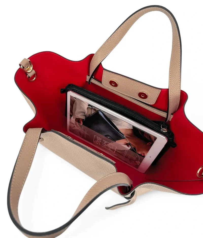 Sac cabas en cuir grainé RUBY Taupe