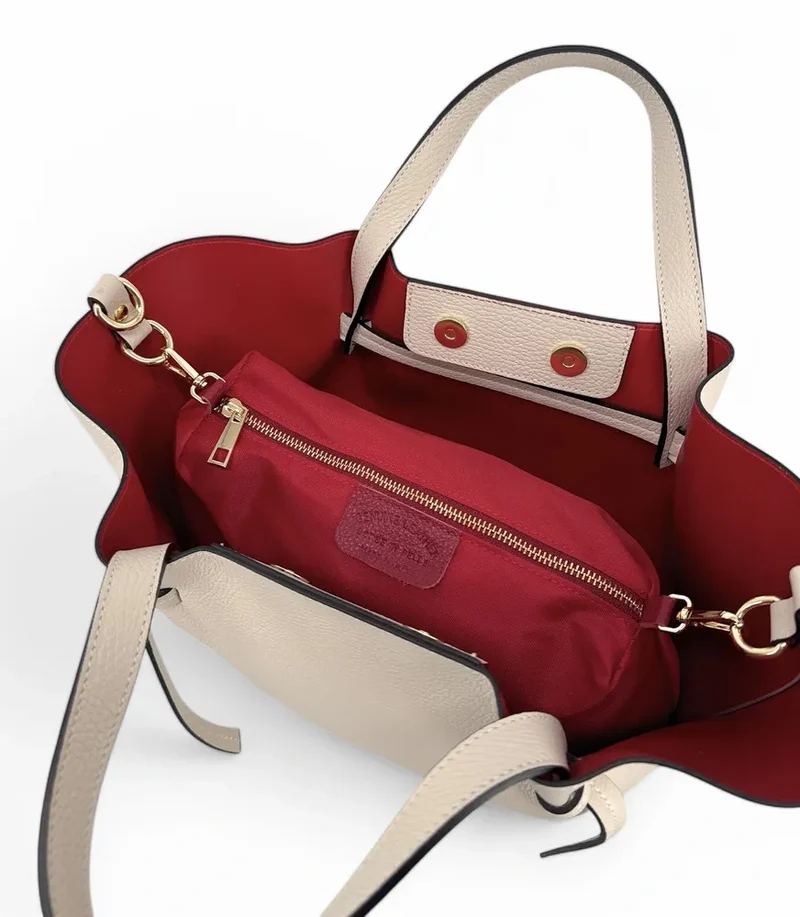 Sac cabas en cuir grainé RUBY Beige crème