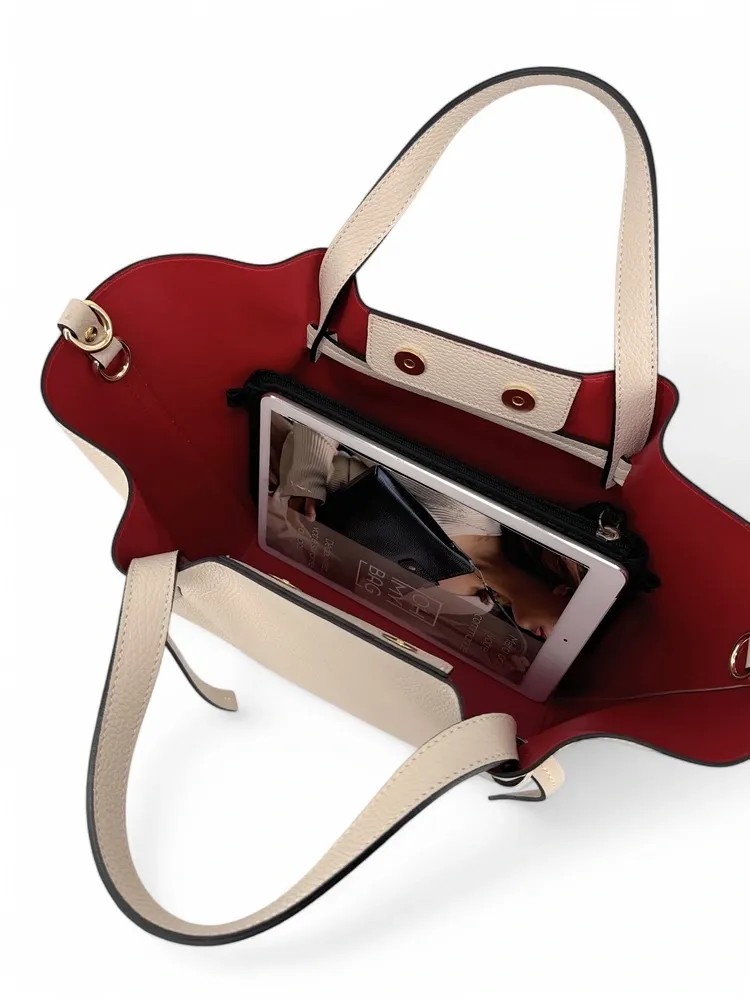 Sac cabas en cuir grainé RUBY Beige crème