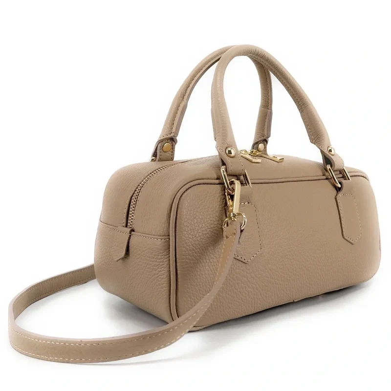 Sac bowling french stick en cuir grainé I LOAF YOU Taupe clair