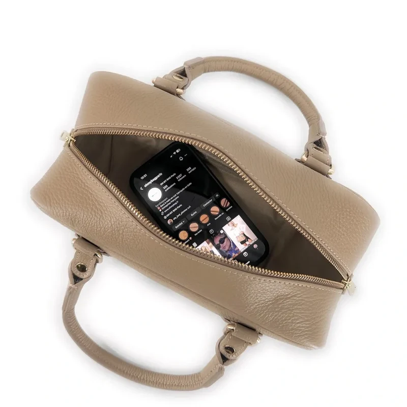Sac bowling french stick en cuir grainé I LOAF YOU Taupe clair