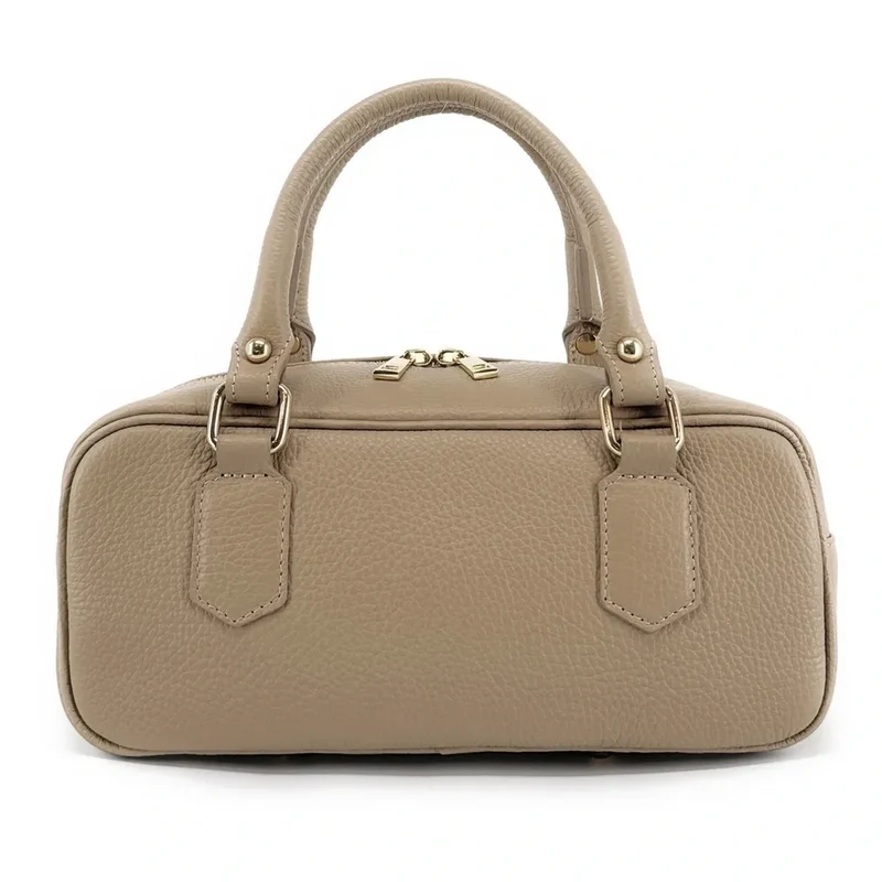 Sac bowling french stick en cuir grainé I LOAF YOU Taupe clair