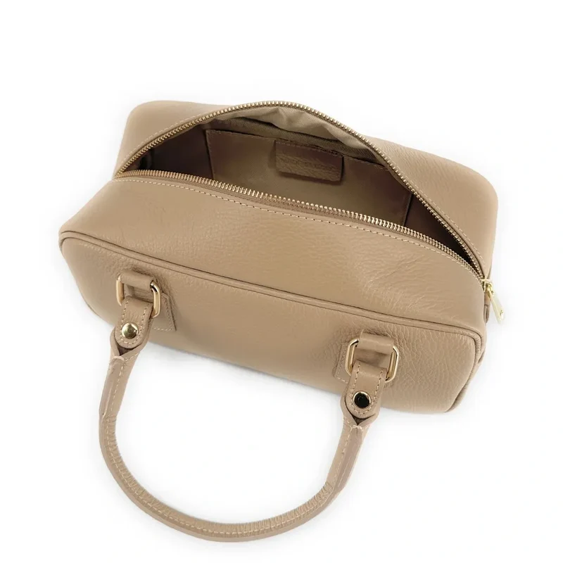 Sac bowling french stick en cuir grainé I LOAF YOU Taupe clair