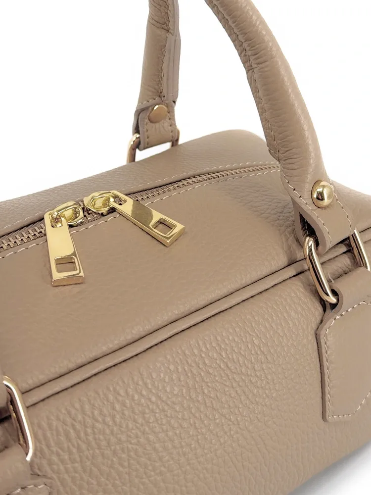 Sac bowling french stick en cuir grainé I LOAF YOU Taupe clair