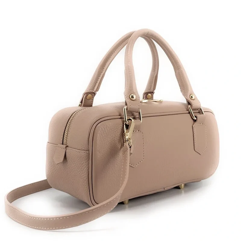 Sac bowling french stick en cuir grainé I LOAF YOU Rose nude